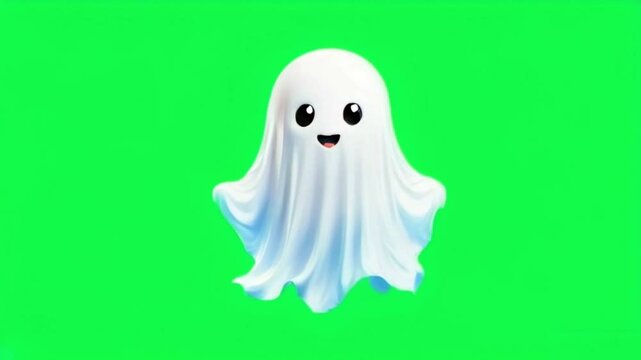 Animation white ghost cute on green screen.