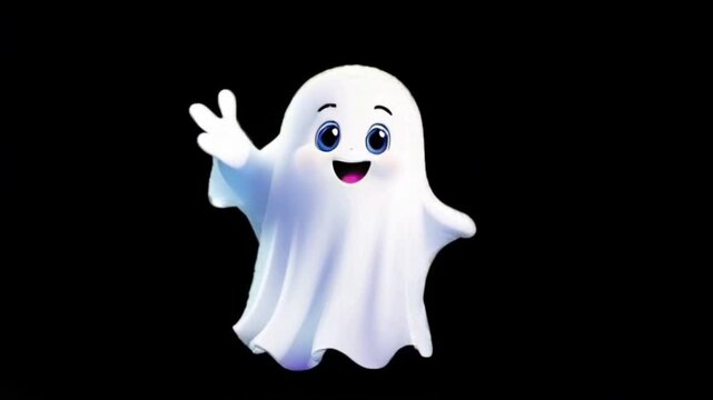 Animation white ghost cute on black background.
