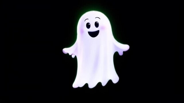 Animation white ghost cute on black background.