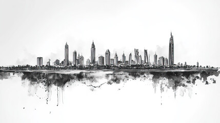 Naklejka premium Jeddah, Saudi Arabia, black and white pen pencil hand-drawn effect drawing illustration for travel poster, card, wallpaper, backdrop or banner. Modern, clear, artistic and simple