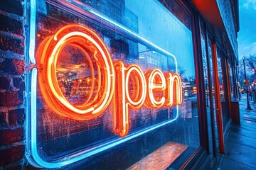 Neon "Open" Sign On Brick And Mortar Storefront - Shop Local Concept By Philip Steury with generative ai
