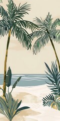 Tropical Palm Trees and Beach Illustration