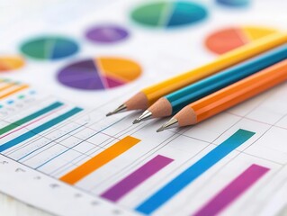 Spreadsheet with colorful graphs and charts showing financial forecasts, finance concept, budget analysis