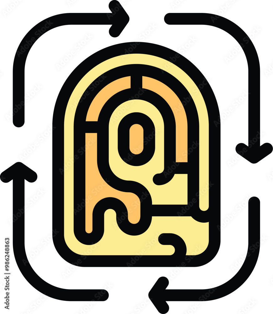 Poster fingerprint scan process with arrows rotating around it, biometric identification