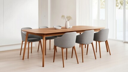 Modern Dining Room with Elegant Wooden Table and Chairs