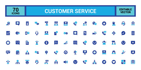 Customer service color icon set. assistance, experience, feedback, customer satisfied, operator and technical support icons. Solid colorful icon collection.