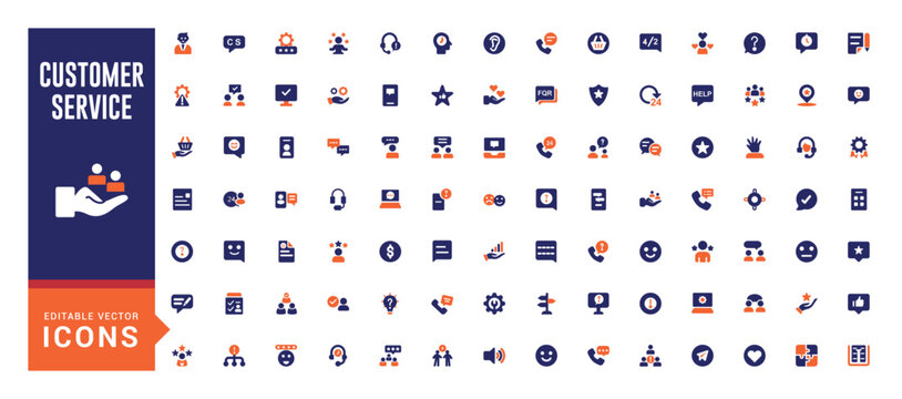 Customer service color icon set. assistance, experience, feedback, customer satisfied, operator and technical support icons. Solid colorful icon collection.