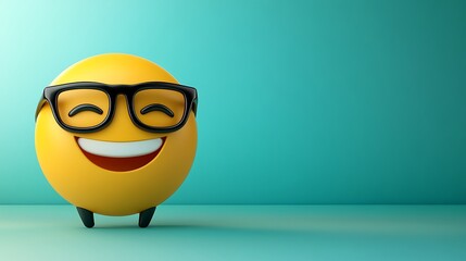 Fototapeta premium Smiling Emoji With Glasses On A Teal Background