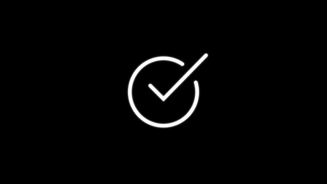 Check mark symbol. approved tick mark icon animation on a black background.