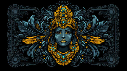 artwork illustration and t shirt design aztec mayan women head engraving ornament