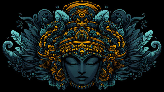 artwork illustration and t shirt design aztec mayan women head engraving ornament