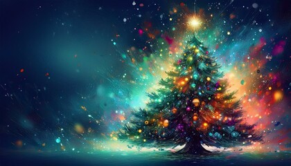 Christmas tree with colored lights in night environment