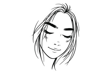 Line art of a girl with art and illustration