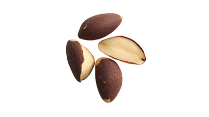 Obraz premium Close-up of whole and halved brazil nuts on a transparent background