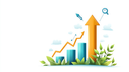 Productivity chart, rising output trend, flat design illustration
