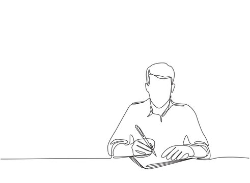 recommend clip art: A man writing with pen line drawing continuous line art vector illustration