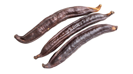 Naklejka premium Dried carob pods on transparent background highlighting natural texture and rich color