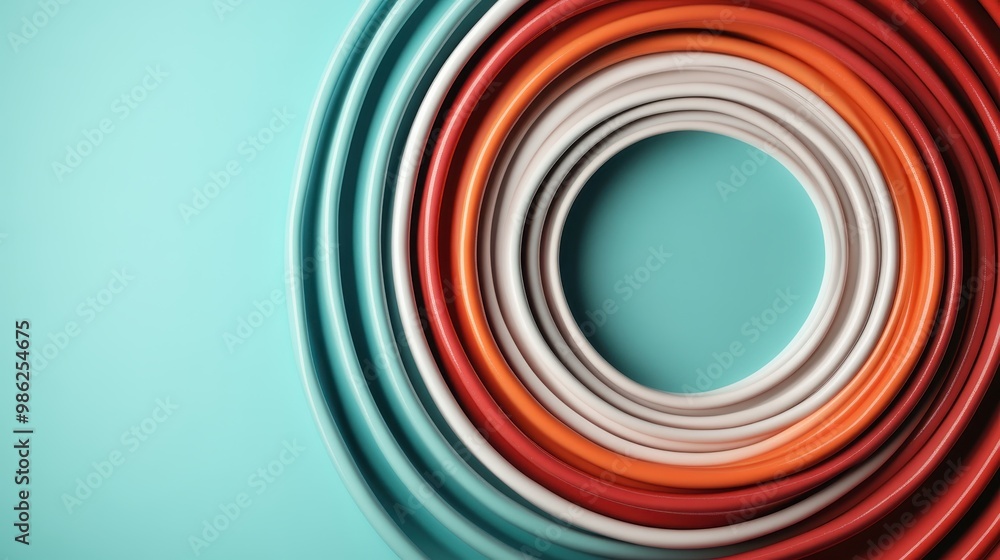 Poster concentric circles composed of brightly colored circular objects, creating a dynamic and visually ap