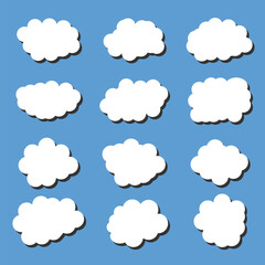 white vector cloud shape set design on blue background  