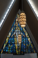 Tromso, Norway - 07.04.2024: Interior of Arctic Cathedral in Tromso, Norway