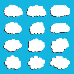 white vector cloud shape set design on blue background  