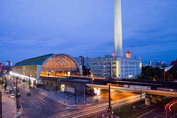 Berlin, Germany, July 21 2009, Night View of Alexanderplatz Station From Karl-Liebknecht St