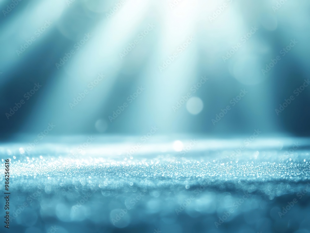 Poster serene underwater scene with soft light rays illuminating the shimmering surface, creating a tranqui