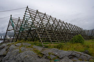 Empty fish drying flake in Svolvaer, Norway