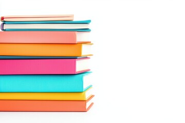 A colorful stack of books showcasing vibrant covers on a white isolated background.