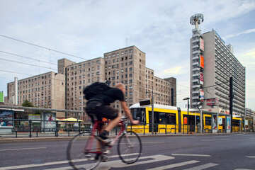 Berlin, Germany, July 21 2009, Cyclist Rides Along Karl-Liebknecht Street in Berlin During the...