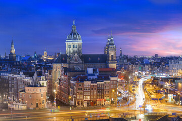 Obraz premium Amsterdam, Netherlands at Blue Hour