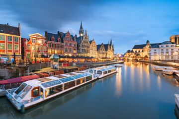 Naklejka premium Ghent, Belgium Cityscape from the Graslei Area