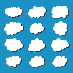 white vector cloud shape set design on blue background  