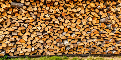 Stack of neatly piled firewood ready for winter , firewood, logs, stacked, woodpile, outdoors, preparation, seasonal, fuel