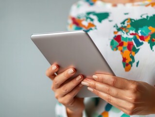 Woman using digital tablet with global bonds data, bonds, international finance
