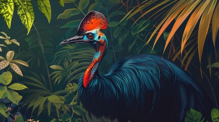 Obraz premium Vibrant Tropical Bird Amid Lush Jungle Foliage in Captivating Natural Habitat
