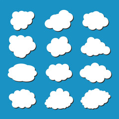 white vector cloud shape set design on blue background  