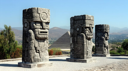Toltec Warriors columns at the Pyramid of Quetzalcoatl in Tula