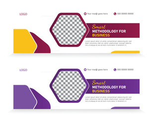 Facebook cover design template in various colors with  a photo place modern layout and vivid shape and text design