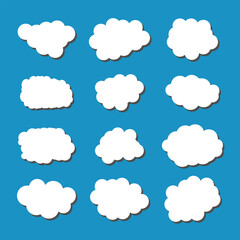 white vector cloud shape set design on blue background  