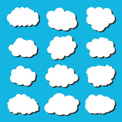 white vector cloud shape set design on blue background  