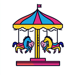 A colorful icon of an amusement park carousel with horses in a simple flat style. 
