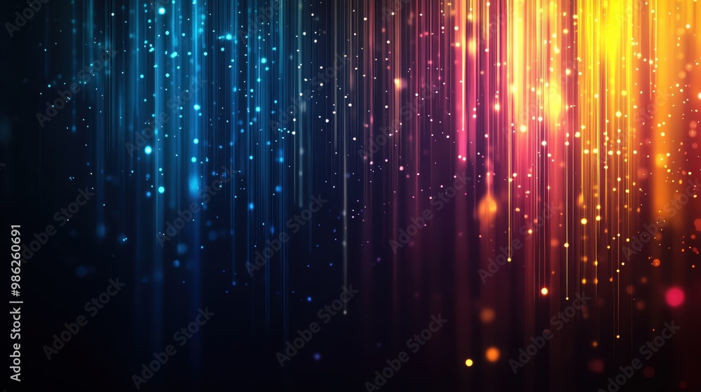 Poster vibrant abstract background with colorful light streaks and sparkling particles, perfect for creativ