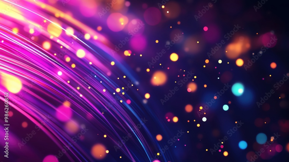 Poster vibrant abstract background with colorful light trails and glowing bokeh effects creating a festive 