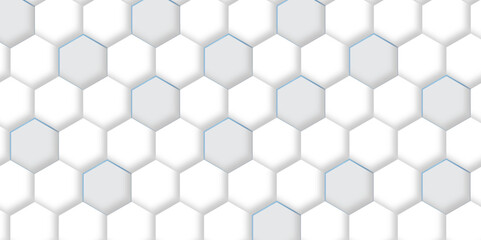 Abstract pattern with hexagonal white and gray technology line paper background. Hexagonal 3d vector grid tile and mosaic structure simple style hexagonal graphic concept. Futuristic surface design.	
