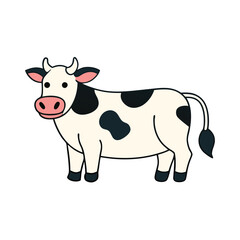 Charming flat cartoon cow in soft colors, featuring bold shapes and a modern minimalist design.