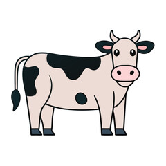 Charming flat cartoon cow in soft colors, featuring bold shapes and a modern minimalist design.