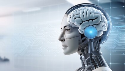 brain anatomy ai robot white tech background