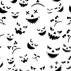 Silhouette Pumpkin carved faces seamless pattern on a transparent background