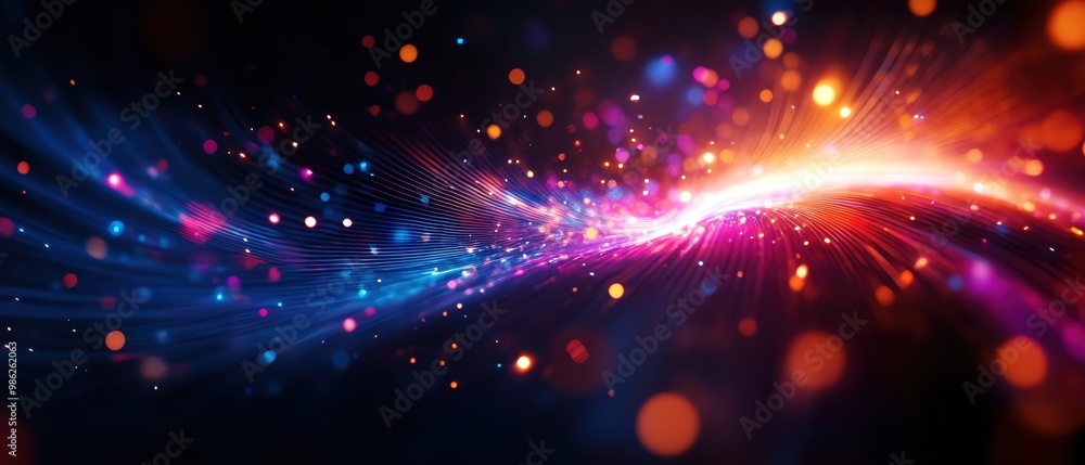 Poster vibrant abstract light trails with colorful sparkles creating a dynamic, energetic atmosphere for cr